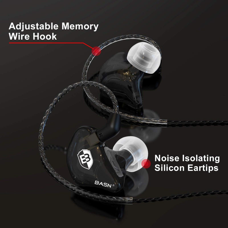 BASN Bsinger PRO in-Ear Monitors Hybrid Dynamic Dual Drivers Two Detachable MMCX Cables Musicians in-Ear Earbuds Headphones (Black) - Image 2